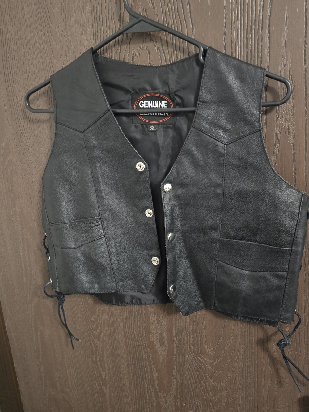 Leather Black Kids Vest - Classic Snap Front